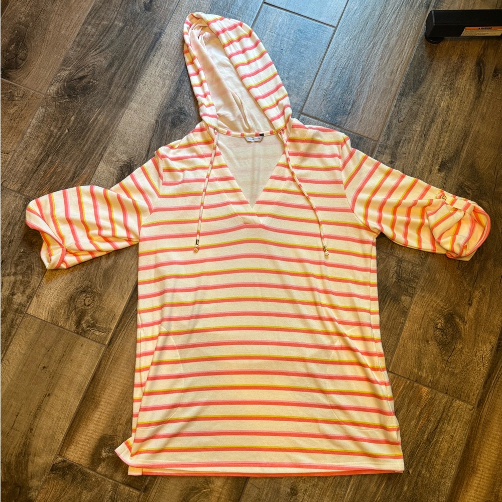 Trina Turk cotton hooded cover up dress XL